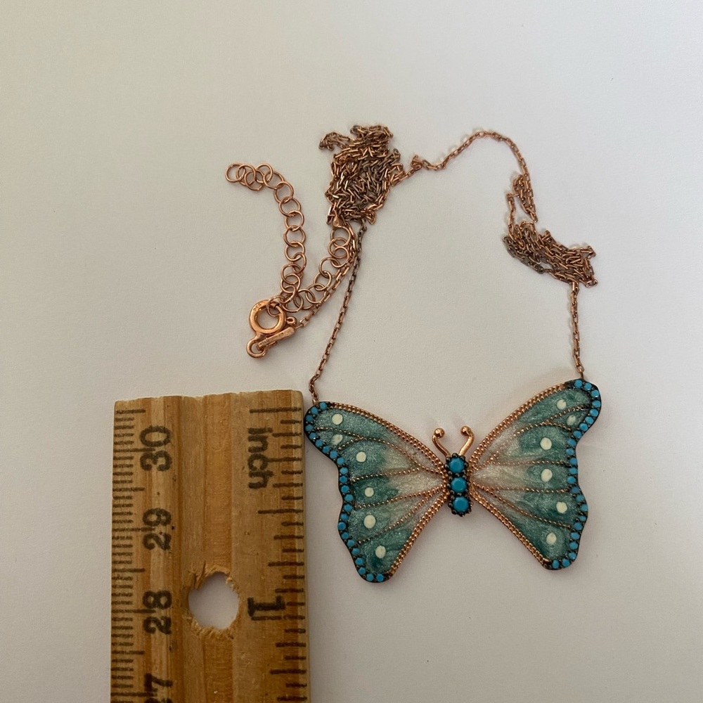 🦋 925 Silver butterfly turquoise enamel necklace - Picture 2 of 3